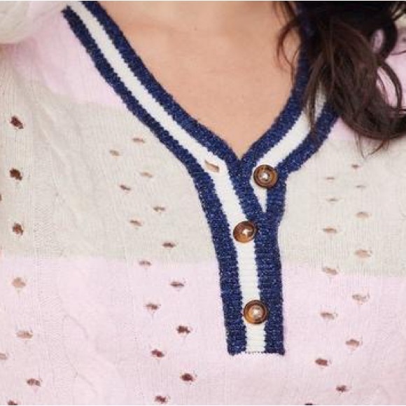 Plus Sz 1X Torrid Vegan Cashmere Pullover Henley Striped Sweater Pink Navy Beige - Picture 8 of 8